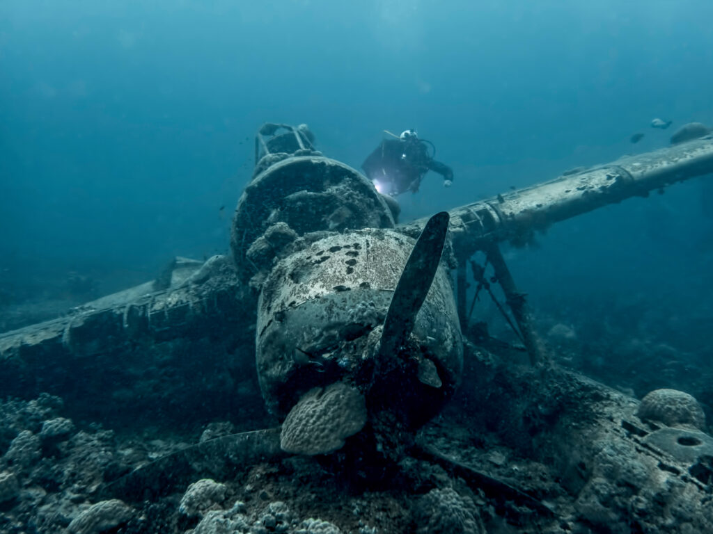 Underwater Archaeology - Jake Seaplane Wreck Underwater WW2 Relic with Diver