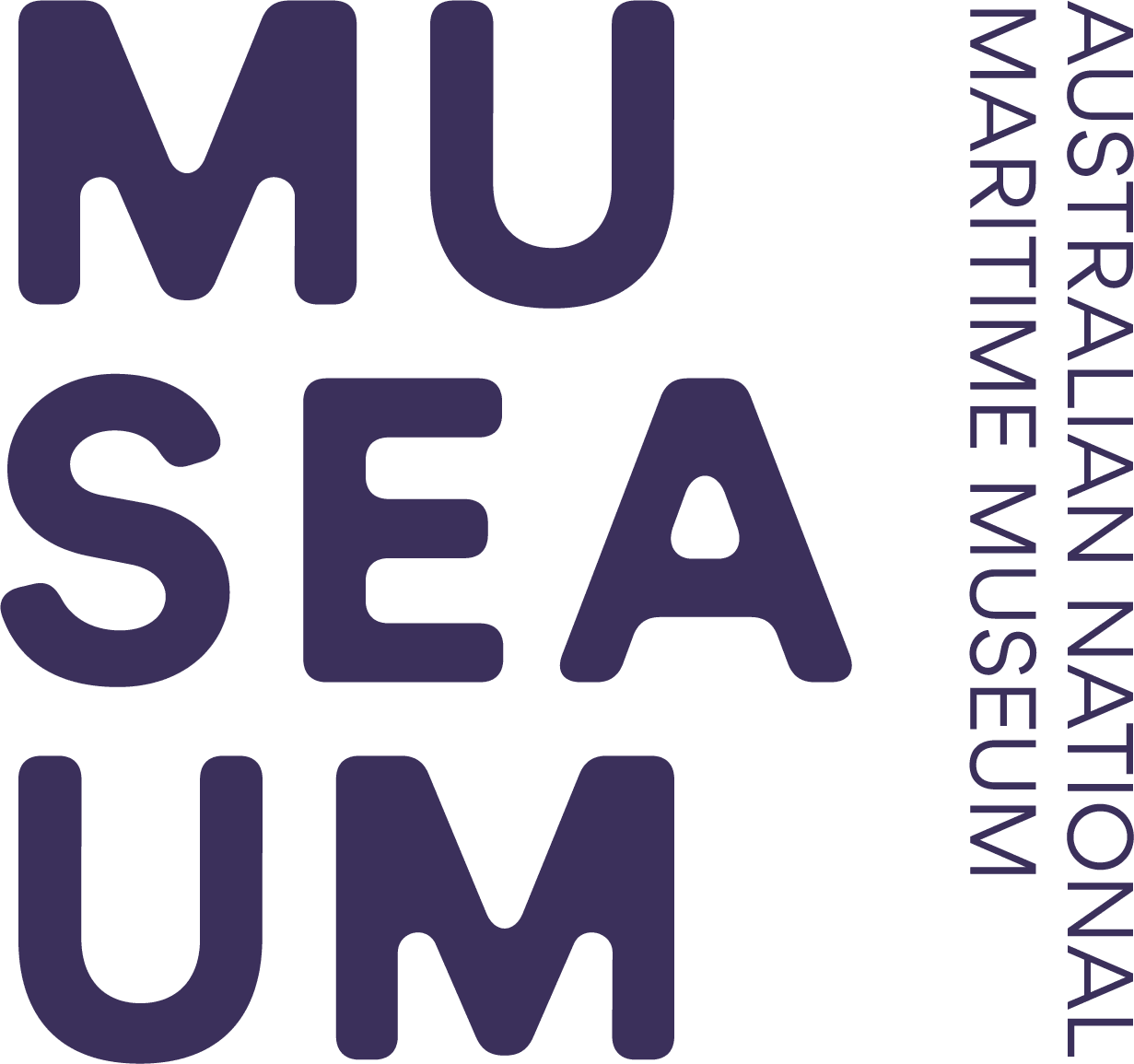 Australian National Maritime Museum logo with large, bold "MUSEUM" text and smaller vertical text on the right reading "Australian National Maritime Museum," highlighting its engaging touring exhibition offerings.