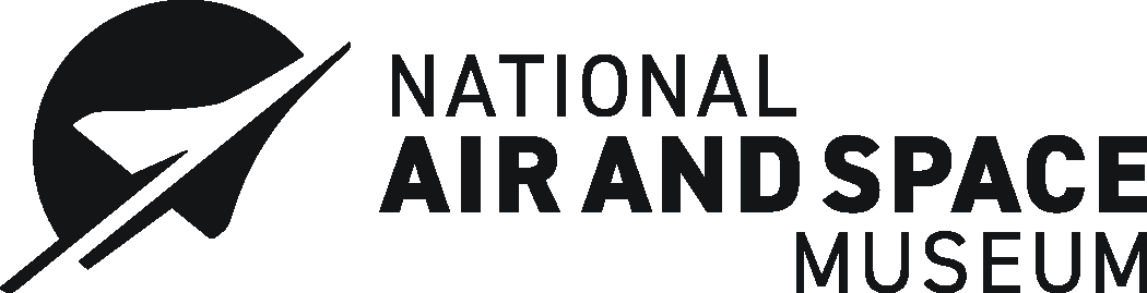 Logo for the National Air and Space Museum featuring a stylized aircraft icon and bold text, perfect for promoting traveling exhibitions across the country.