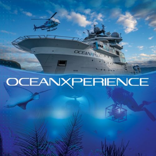 oceanxperience hero cover art depicting the oceanxplorer ship at sea with divers adventuring underneath